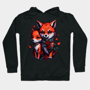 Artistic foxes in roses design Hoodie